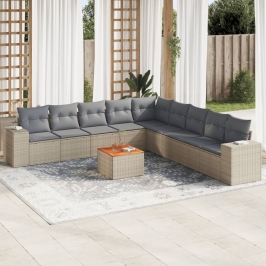 Juego de sofás jardín con cojines beige 10 pzas ratán sintético