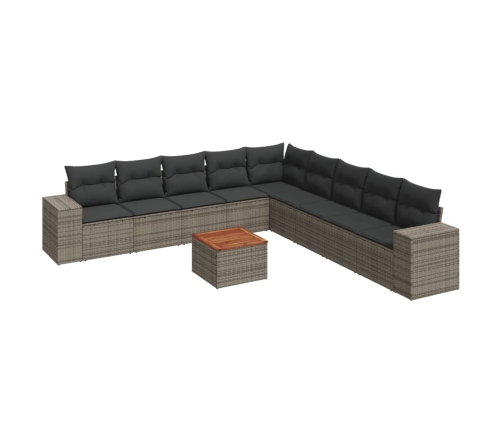 Set de sofás de jardín 10 pzas con cojines ratán sintético gris