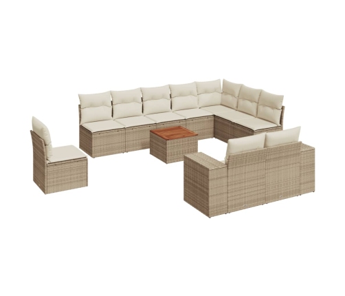 Set de sofás de jardín 11pzas con cojines ratán sintético beige