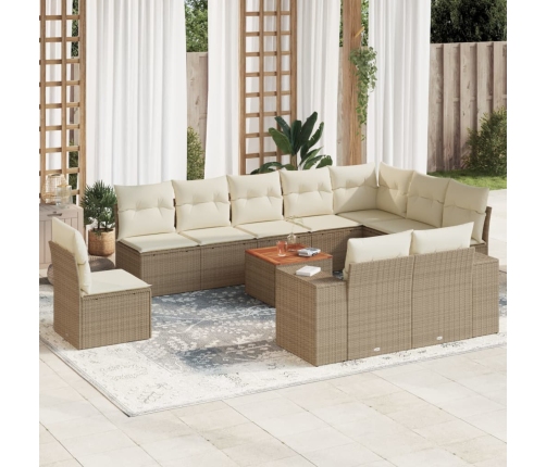 Set de sofás de jardín 11pzas con cojines ratán sintético beige