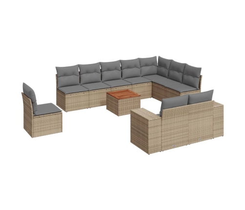 Set de sofás de jardín 11pzas con cojines ratán sintético beige