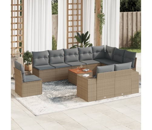 Set de sofás de jardín 11pzas con cojines ratán sintético beige