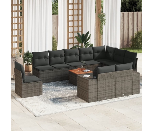 Set de sofás de jardín 11 pzas y cojines ratán sintético gris