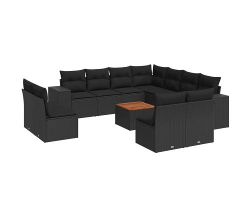 Set de sofás de jardín 12 piezas cojines ratán sintético negro