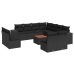 Set de sofás de jardín 12 piezas cojines ratán sintético negro