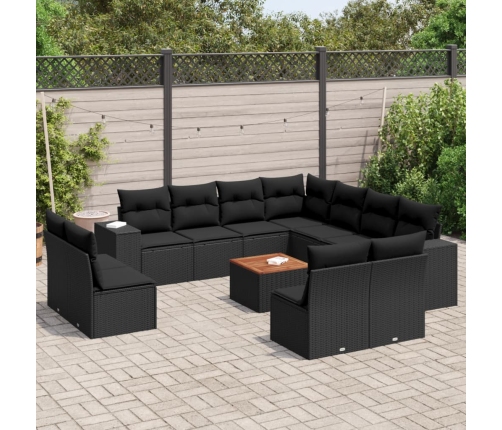 Set de sofás de jardín 12 piezas cojines ratán sintético negro