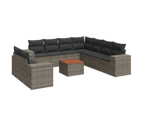 Set de sofás de jardín 10 pzas con cojines ratán sintético gris