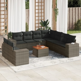 Set de sofás de jardín 10 pzas con cojines ratán sintético gris