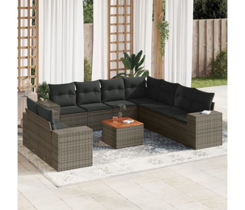 Set de sofás de jardín 10 pzas con cojines ratán sintético gris