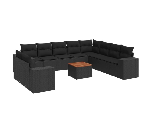 Set de sofás de jardín 11 pzas y cojines ratán sintético negro
