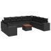 Set de sofás de jardín 11 pzas y cojines ratán sintético negro