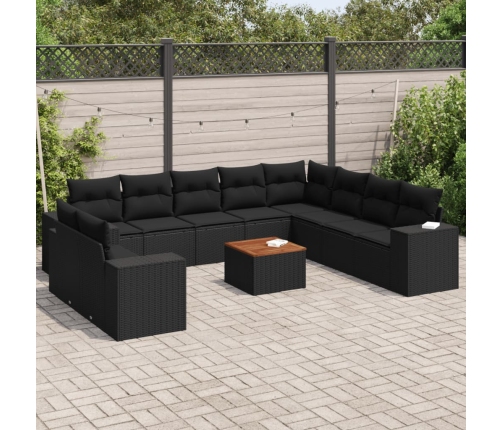 Set de sofás de jardín 11 pzas y cojines ratán sintético negro
