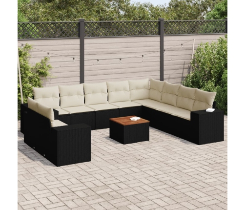 Set de sofás de jardín 11 pzas y cojines ratán sintético negro