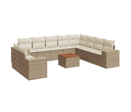 Set de sofás de jardín 11pzas con cojines ratán sintético beige