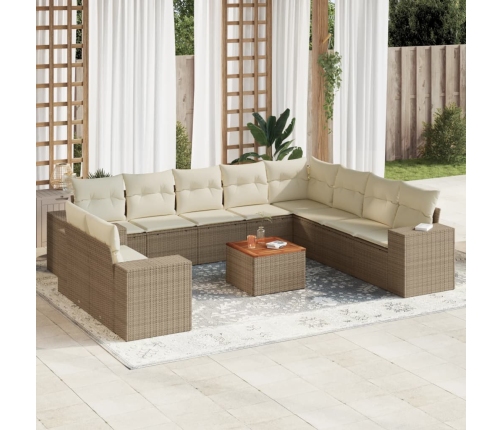 Set de sofás de jardín 11pzas con cojines ratán sintético beige