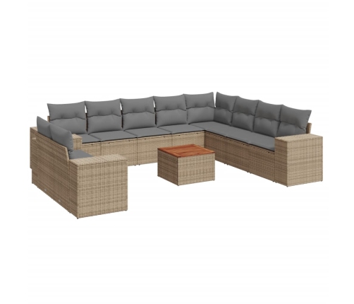 Set de sofás de jardín 11pzas con cojines ratán sintético beige