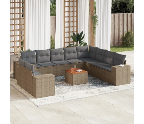 Set de sofás de jardín 11pzas con cojines ratán sintético beige