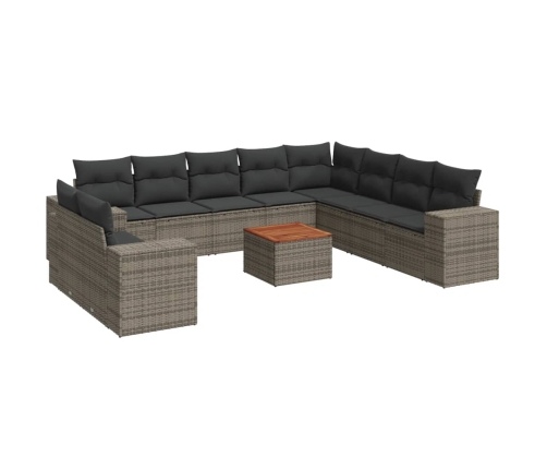 Set de sofás de jardín 11 pzas y cojines ratán sintético gris