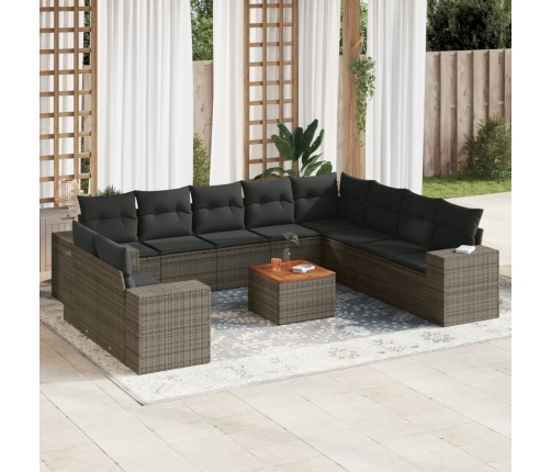 Set de sofás de jardín 11 pzas y cojines ratán sintético gris