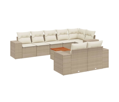 Set de sofás de jardín 9 pzas con cojines ratán sintético beige