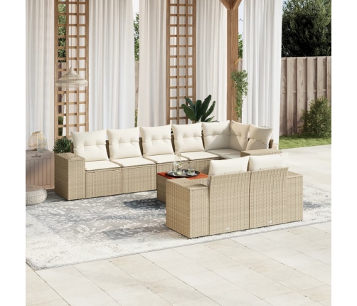 Set de sofás de jardín 9 pzas con cojines ratán sintético beige