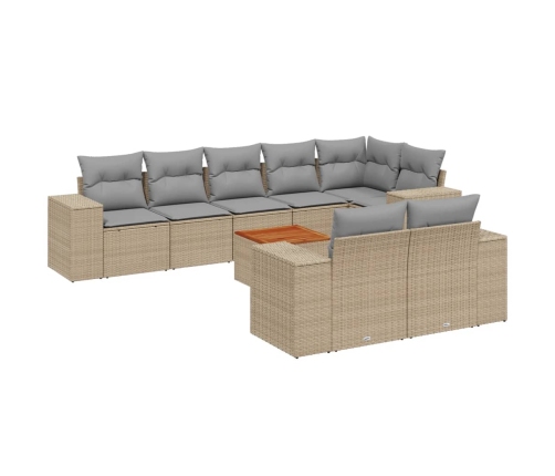 Set de sofás de jardín 9 pzas con cojines ratán sintético beige