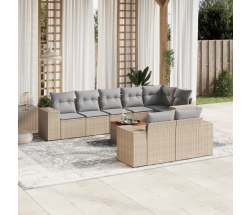 Set de sofás de jardín 9 pzas con cojines ratán sintético beige