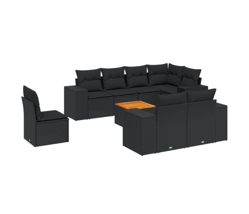 Set de sofás de jardín 8 piezas y cojines ratán sintético negro