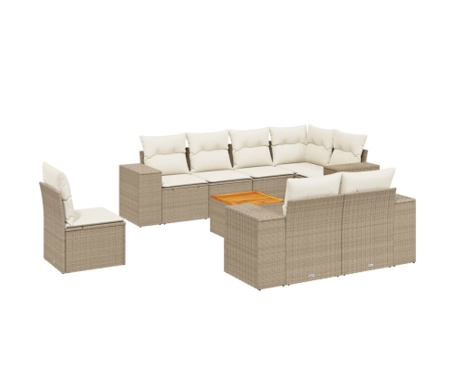 Set de sofás de jardín 9 pzas con cojines ratán sintético beige
