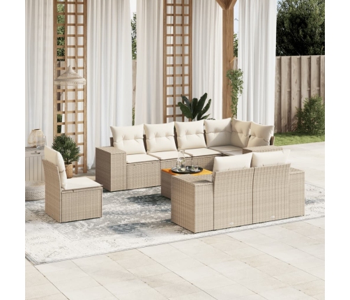 Set de sofás de jardín 9 pzas con cojines ratán sintético beige