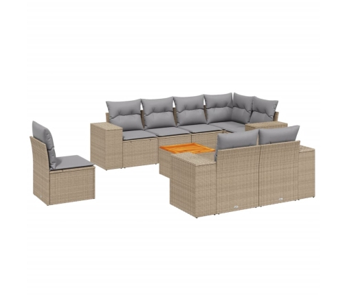 Set de sofás de jardín 9 pzas con cojines ratán sintético beige