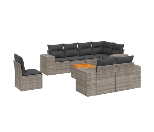 Set de muebles de jardín 9 pzas y cojines ratán sintético gris