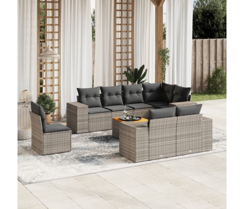 Set de muebles de jardín 9 pzas y cojines ratán sintético gris