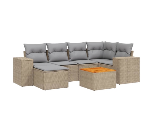 Set sofás de jardín 7 piezas y cojines ratán sintético beige