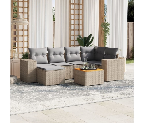 Set sofás de jardín 7 piezas y cojines ratán sintético beige