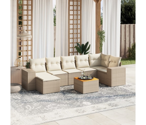 Juego de sofás de jardín con cojines beige 8 pzas ratán PE