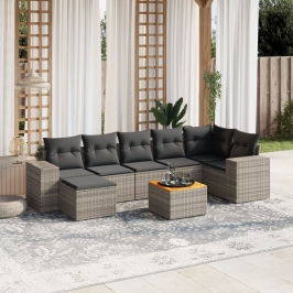 Set de sofás de jardín 8 pzas y cojines ratán sintético gris