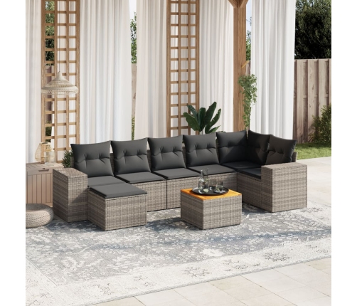 Set de sofás de jardín 8 pzas y cojines ratán sintético gris