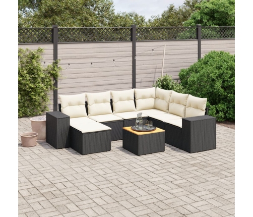 Set de sofás de jardín 8 piezas y cojines ratán sintético negro