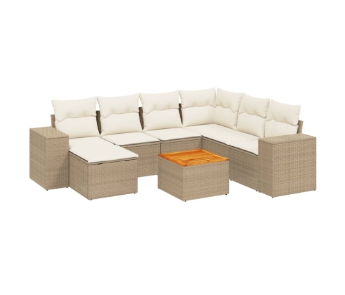 Juego de sofás de jardín con cojines beige 8 pzas ratán PE