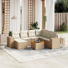 Juego de sofás de jardín con cojines beige 8 pzas ratán PE