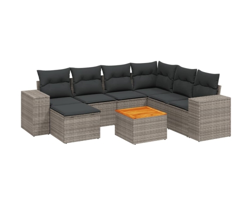 Set de sofás de jardín 8 pzas y cojines ratán sintético gris