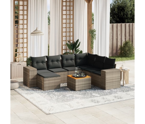 Set de sofás de jardín 8 pzas y cojines ratán sintético gris