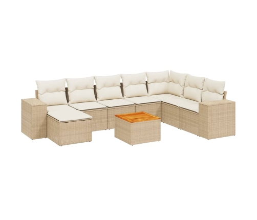 Set de sofás de jardín 9 pzas con cojines ratán sintético beige