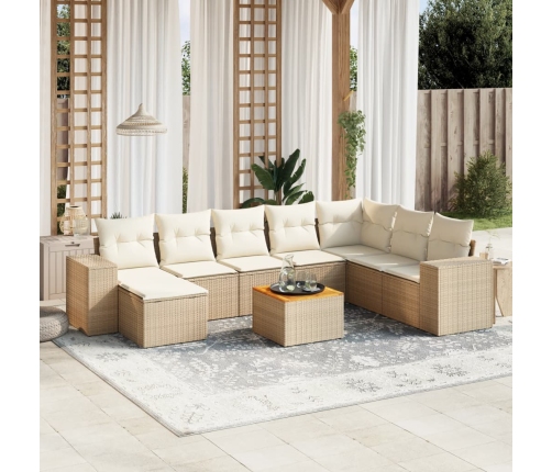 Set de sofás de jardín 9 pzas con cojines ratán sintético beige