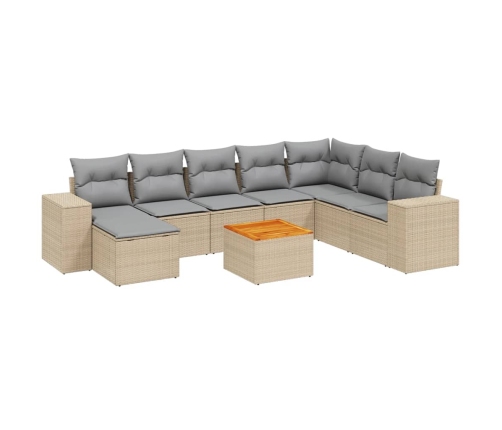 Set de sofás de jardín 9 pzas con cojines ratán sintético beige