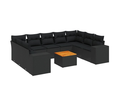 Set de sofás de jardín 10 pzas cojines ratán sintético negro