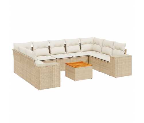 Juego de sofás jardín con cojines beige 10 pzas ratán sintético