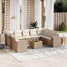 Juego de sofás jardín con cojines beige 10 pzas ratán sintético
