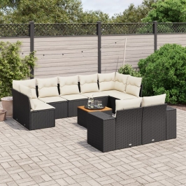 Set de sofás de jardín 10 pzas cojines ratán sintético negro